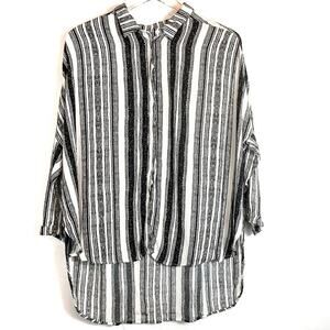 Lush Black and White Stripe High Low Button Up Womens Size M